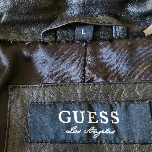 Vintage Y2K Guess Leather Bomber Jacket Sz. Large Black Butter Soft Leather - Picture 2 of 8